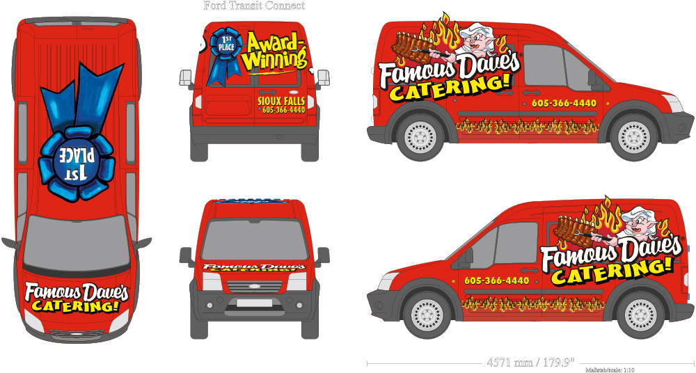 famous dave's catering truck graphic design